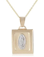 14k Two Tone Gold Our Lady of Guadalupe Square Medal Necklace, 18"