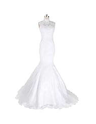 High-Neck Mermaid Fitted Lace  Dress with a Brush/Sweep Train 