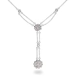 Eve's Addiction Sterling Silver Double Drop CZ Rose Necklace