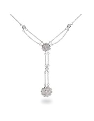 Sterling Silver Double Drop CZ Rose Necklace