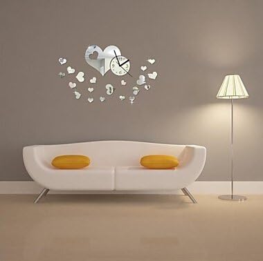 20"H Modern Style Love Hearts Wedding Decoration 3D DIY Acrylic Mirror Wall Clock