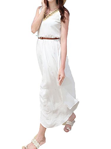 (ディーコッテ)D'Kotte レディース 春 ワンピース ワンピ ロング丈 マキシ シフォン ノースリーブ Vネック ホワイト リゾート ビーチ ドレス neaa155