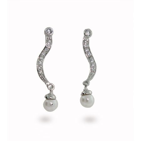 Swirl CZ Freshwater Pearl Silver Earrings