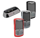 Red, White and Black Silicone Skin Cover Case with Charging Pod for Blackberry Curve 8300 8310 8320 8330