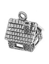 Sterling Silver 3D Hollow Brick House Home With Chimney Charm