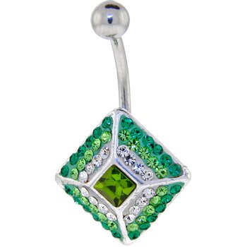Crystalline Cubic Zirconia SKULL and HEART Dangle Belly Ring