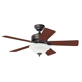 Hunter 20413 Auberville 44-Inch New Bronze Ceiling Fan with Light and 5 Dark-Cherry/Medium-Oak Blades