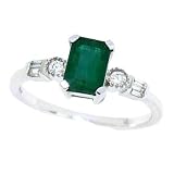 1.00ct Emerald Cut Genuine Emerald and Diamond Ring in 10Kt White Gold