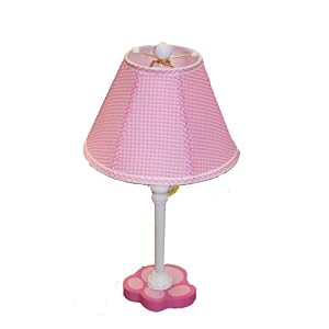 Build A Bear Workshop Table Lamp with Paw Shaped Pull and Base and Pink and White Gingham... by 
