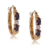 10KT Yellow Gold Hoop Earrings & Blue Sapphire Diamond