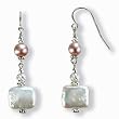 Square Shaped Stardust Silver Twist Bead Cultured Pearl Earrings