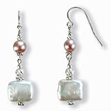 Square Shaped Stardust Silver Twist Bead Cultured Pearl Earrings