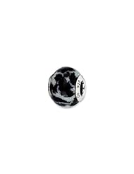 Sterling Silver White And Black with Glitter Overlay Glass Charm