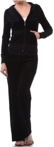 ToBeInStyle Women's Regular Drawstring Pants w/ Hoodie Sweatshirt Velour Set