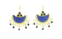 Blue Velvet and Black Stones Earing