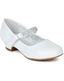 Little Angel BC79 Leatherette Round Toe Rhinestone Velcro Strap Kiddie Heel Pump (Toddler/ Little Girl/ Big Gril) - White