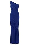 Womens Ruched Long Grecian One Shoulder Diamante Jewel Evening Formal Prom Fishtail Maxi Gown Dress