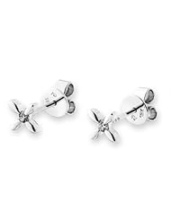 (X1000Diamond) 18K/750 White Gold Cross Shape Diamond Stud Earring (0.08 cttw, G-H Color, VS2-SI1 Clarity)