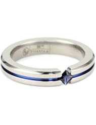 Womens Grey Titanium Princess-Cut Blue Sapphire with Blue Anodized Channel