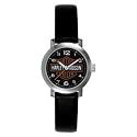 Harley Ladies Black Leather Stainless Steel Water Resistant Bulova Wristwatch