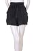 Mustard Seed Lace Appliqué Hem Fabric Wrap Tie Side Pockets Ruffled Waist Shorts Black