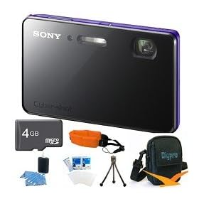 Sony Cyber-shot DSC-TX200V 18.2 MP Waterproof Digital Camera with 5x Optical Zoom and 3.3-inch OLED (Violet) with 4GB Card, Floating Strap, Digpro Case, Mini Tripod, LCD Screen Protectors, Lens Cleaner + More
