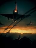 American F-102 Interceptor Fighters Flying Dawn Patrol Mission During Vietnam War Photographic Poster Print, 24x32