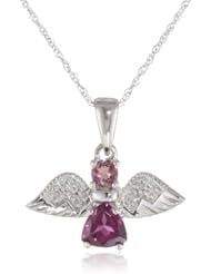 10k White Gold Angel Gemstone with Diamond-Accent Pendant Necklace