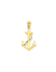 Polished Anchor and Rope Pendant in 14 Karat Yellow Gold
