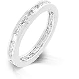 Whitegold Rhodium Bonded Stacker Eternity Ring featuring Channel Set Clear CZ Baguettes Embeded in the Band - Size: 5-10