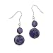 Sterling Silver 2 Drop Purple Crazy Lace Agate Disc Drop French Wire Earrings