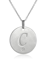 Brushed Sterling Silver and Diamond Accent Engraved Initial Pendant Necklace ( I-J Color, I2-13 Clarity ), 18"