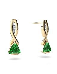 Created Emerald 14kt Yellow Gold Earrings
