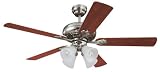 Westinghouse 7852100 Swirl Four-Light 52-Inch Five-Blade Ceiling Fan, Brushed Nickel with Swirl Globes