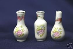 Dollhouse Miniature Set of 3 Floral Vases
