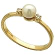 14Kt Yellow Gold Pearl with Two Side Diamond Ring