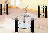 3 Piece Bonded Leather Table Set With Glass Top