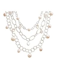 White Keishi Pearl Link Necklace Adjustable Three Strand Graduated - Made in the USA