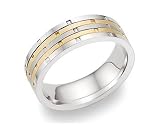 14K Solid Two-Tone Gold Designer Row Wedding Band Ring (6.7mm)