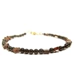 Obsidian Anklet 02 Black Rainbow Round Brown Mahogany Star Beaded Stone Gold 9