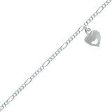 Sterling Silver Figaro Anklet with Puffed Heart 9 inch