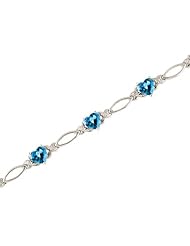 14K White Gold Heart Blue Topaz and Diamond Bracelet