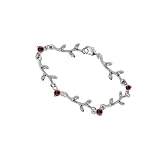 Floral Garland Silver Tone Red Crystal Bracelet
