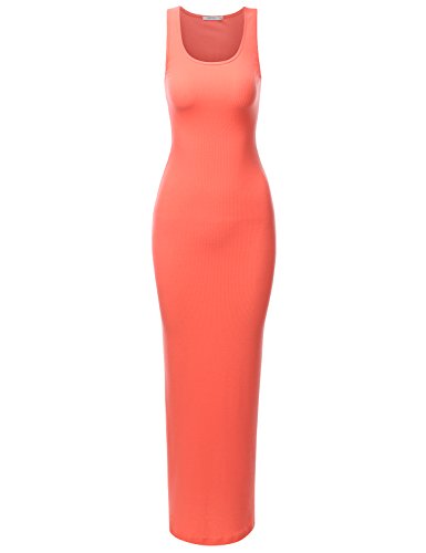 DRESSIS Women's Ribbed Sleeveless Scoop Neck Maxi Bodycon Slim Fit Dress