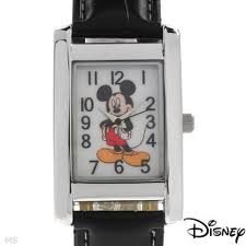 Disney Women's MCK835 Mickey Mouse Silver Rectangular Case Black Strap Watch