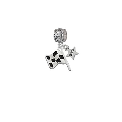 Checkered Race Flag Happy Birthday Charm Bead with Wish Star