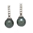 14k White Gold, Diamond & Tahitian Black Pearl Dangle Post Earrings (0.25ctw)