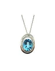 O&G Australia Natural Blue & White Topaz (2.99cttw), Rhodium Plated 925 Sterling Silver Pendant