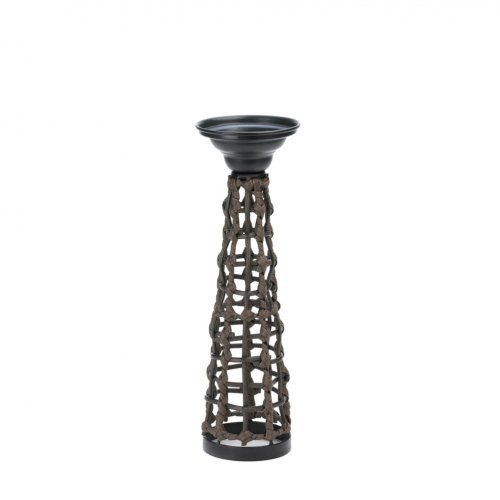 Koehler Home Accent Decorative Metal Framework Wrapped Knotted Rattan Candle Stand Small