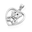 Heart-Shaped Pendant - Teddy Bear with Black CZ Eyes and Satin Finish - Sterling Silver - 19 mm Height